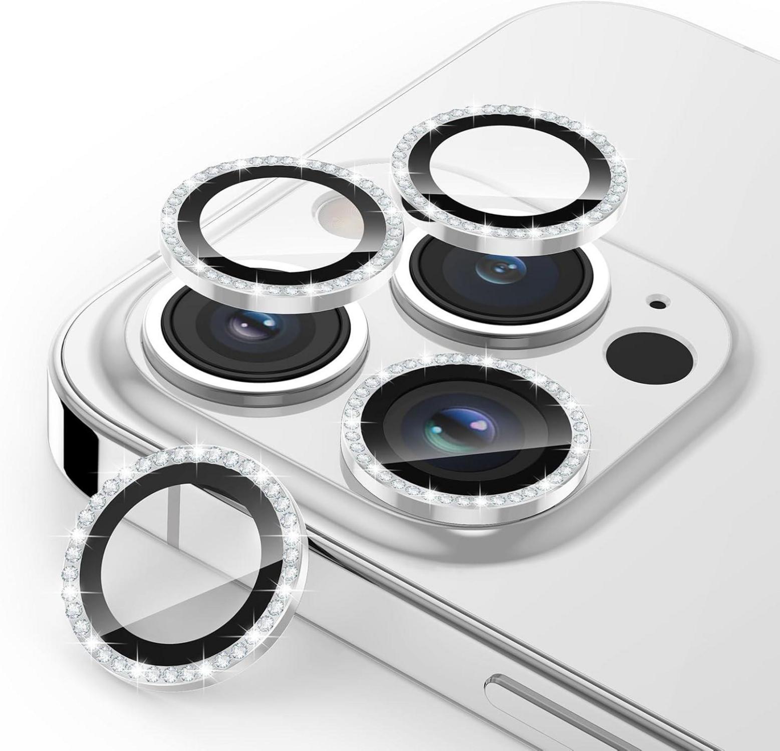 iPhone 14 Pro Max Kameraschutz 4er Pack 9H Glas HD Glitzer Silber