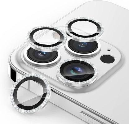 iPhone 14 Pro Max Kameraschutz 4er Pack 9H Glas HD Glitzer Silber