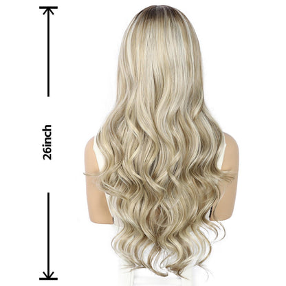 Blond Lockenperücke mit Spitze vorne – Synthetisch, 26 Zoll