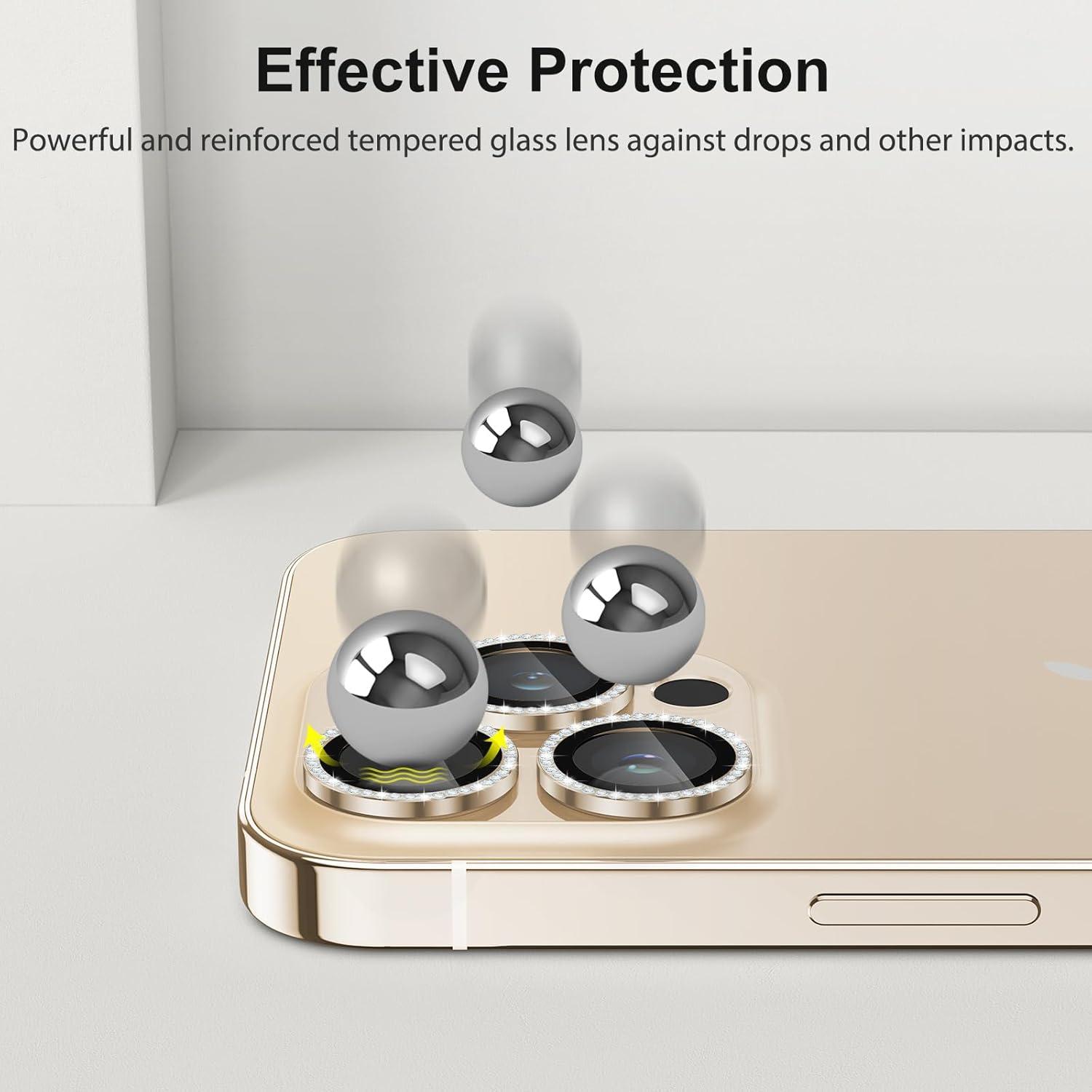 Kameraschutz 4er Set für iPhone 14 Pro/Max, 9H Glas HD-Klarheit, Gold