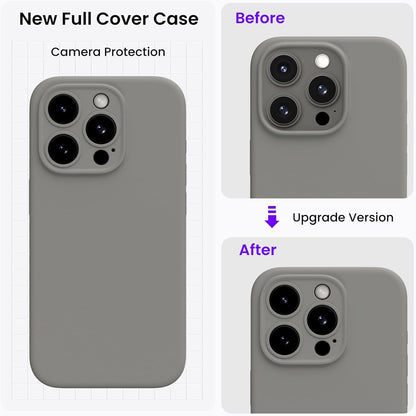 ORNARTO iPhone 15 Pro Max Hülle Silikon 6,7 Zoll Grau mit Kameraschutz und Schutzfolien