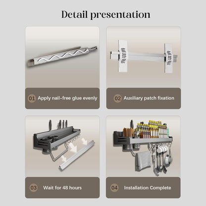 Küchenregal Gewürzregal Wand Organizer Messerschlitz Haken Becher Grau
