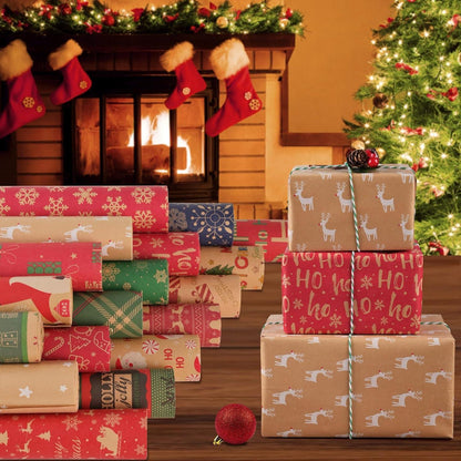 Geschenkpapier Set 2 Rollen Kraftpapier Weihnachten Schneeflocke Rentier
