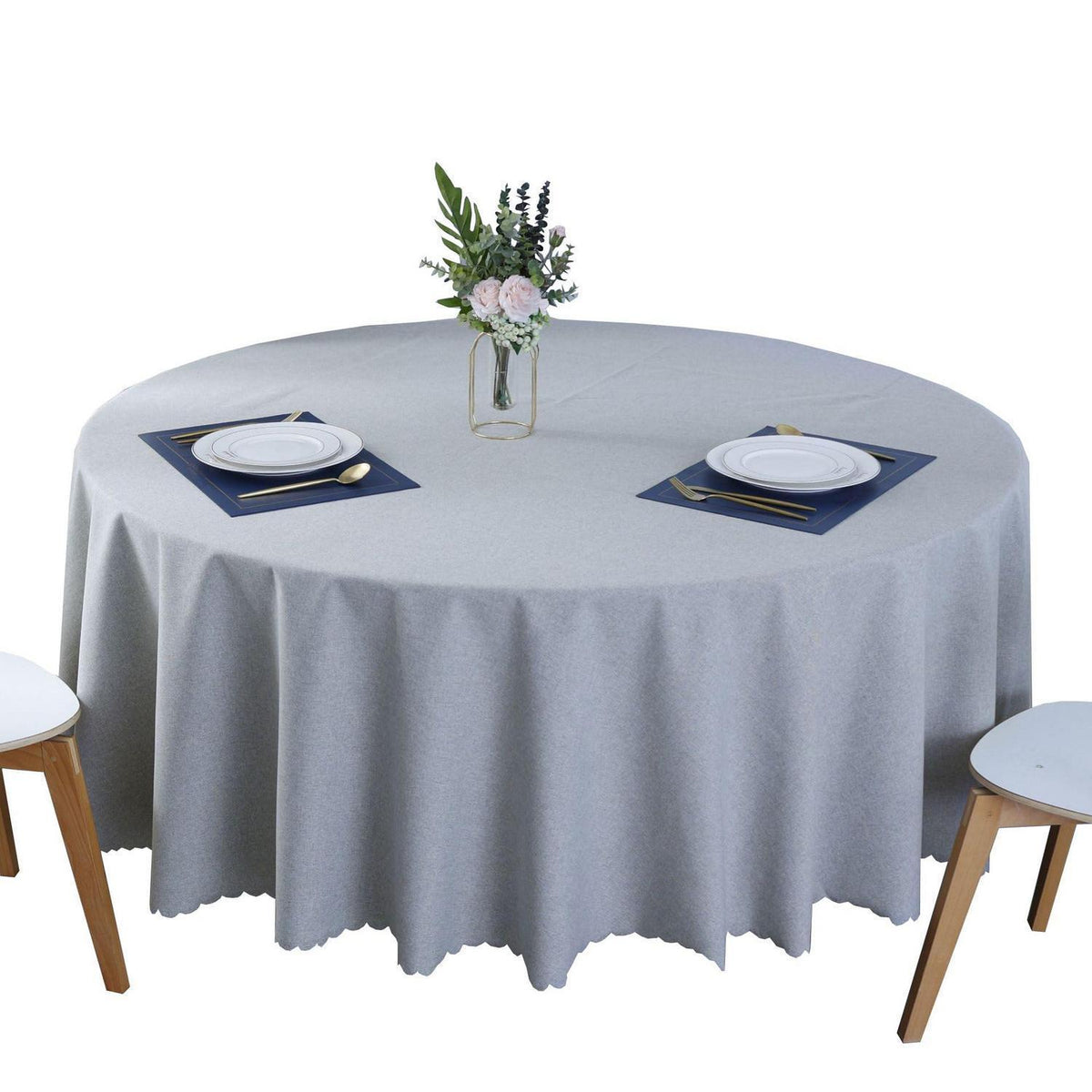 Runde Baumwoll-Leinen Tischdecke wasserabweisend, Ø 280 cm, Hellgrau