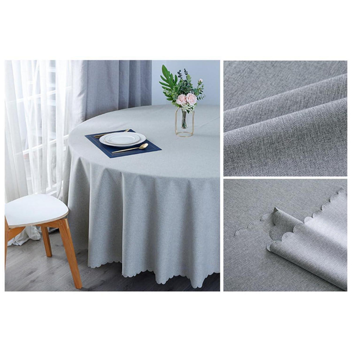 Runde Baumwoll-Leinen Tischdecke wasserabweisend, Ø 280 cm, Hellgrau