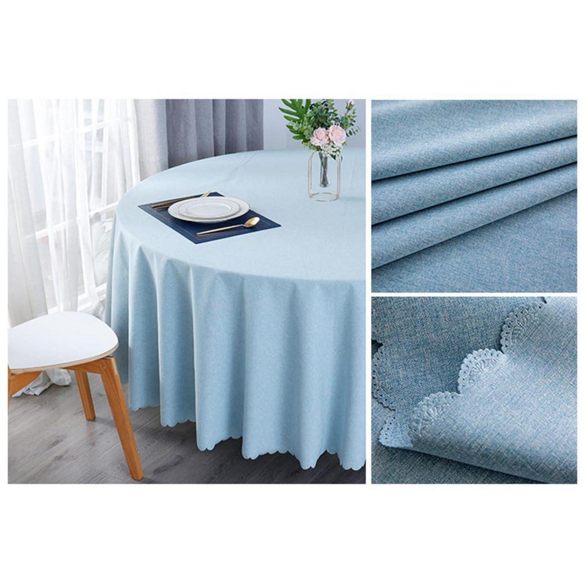 Runde Baumwoll-Leinen Tischdecke wasserabweisend, hellblau 260 cm