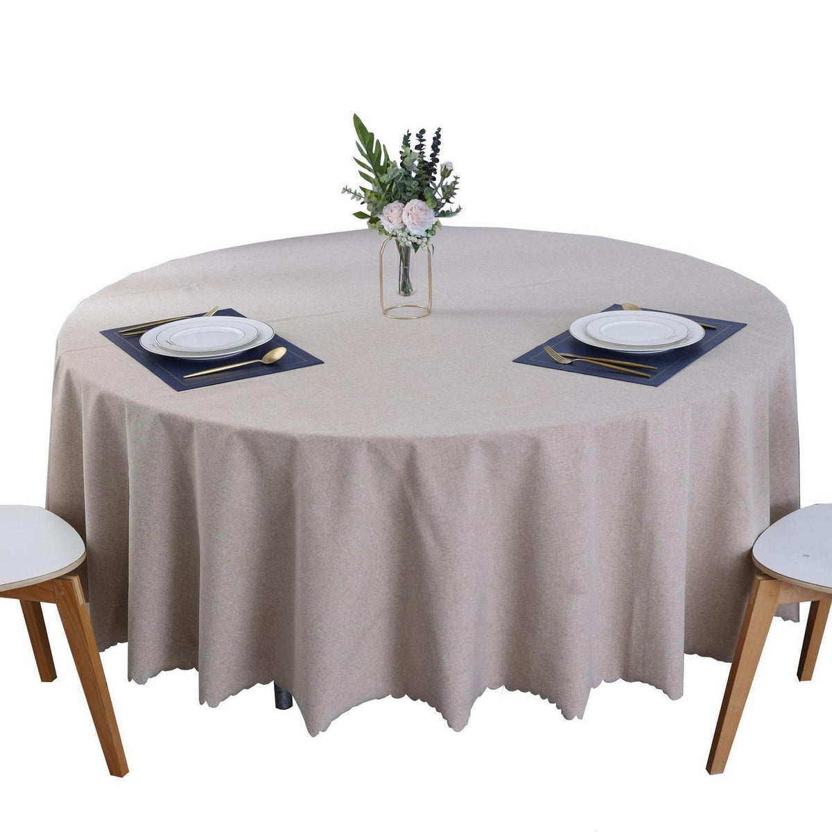 Runde Baumwoll-Leinen Tischdecke wasserabweisend, 280 cm Durchmesser