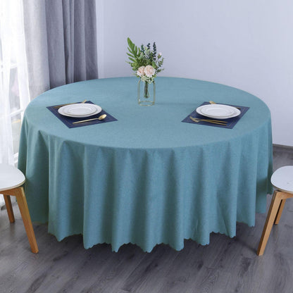 Runde Baumwoll-Leinen Tischdecke wasserabweisend, Pfauenblau 240 cm