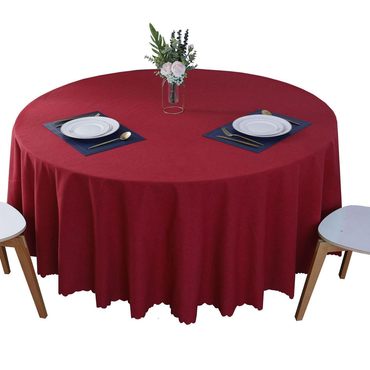 Runde Baumwoll-Leinen Tischdecke wasserabweisend, rot, 280 cm