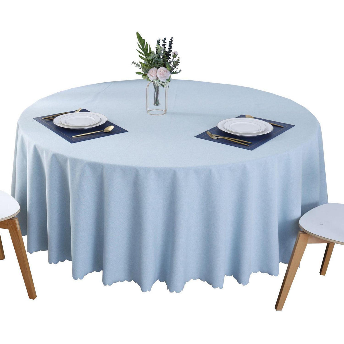 Runde Baumwoll-Leinen Tischdecke wasserabweisend, hellblau 240 cm