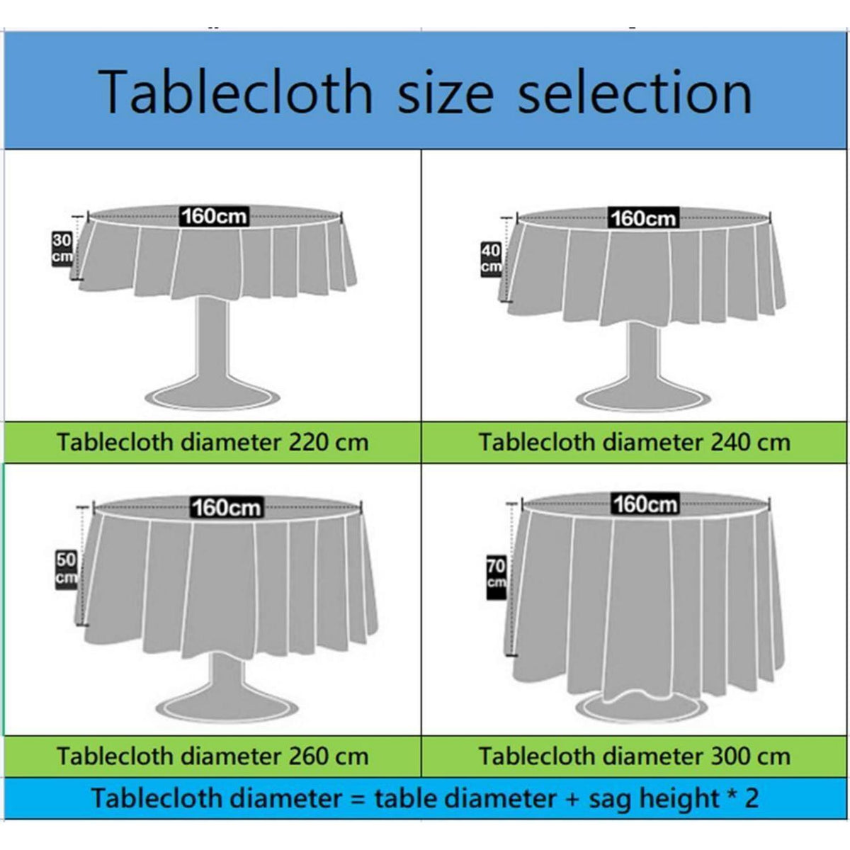 Runde Baumwoll-Leinen Tischdecke wasserabweisend, hellblau 240 cm