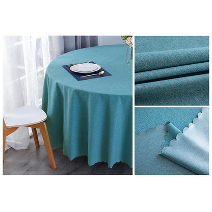 Runde Baumwoll-Leinen Tischdecke wasserabweisend, Pfauenblau 260 cm