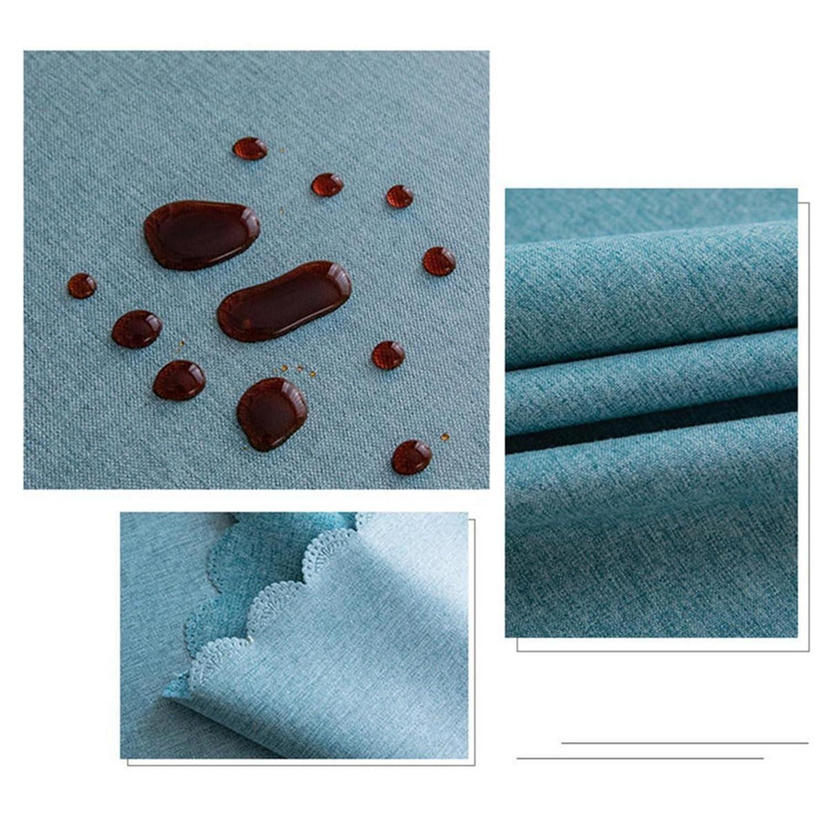 Runde Baumwoll-Leinen Tischdecke wasserabweisend, Pfauenblau 280 cm
