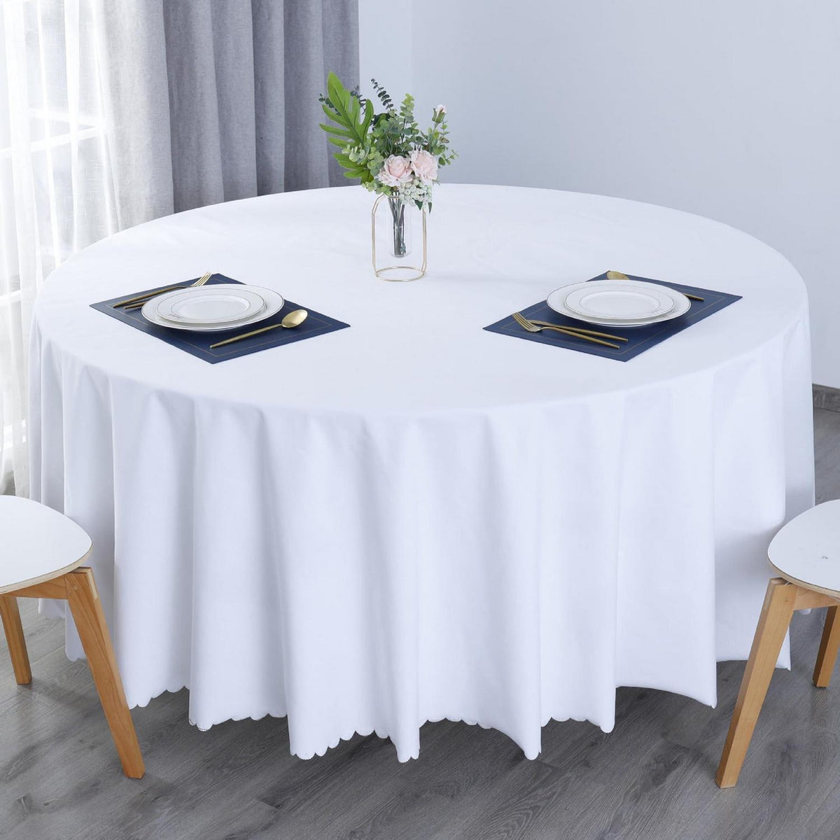 Runde Baumwoll-Leinen Tischdecke wasserabweisend 220 cm weiß