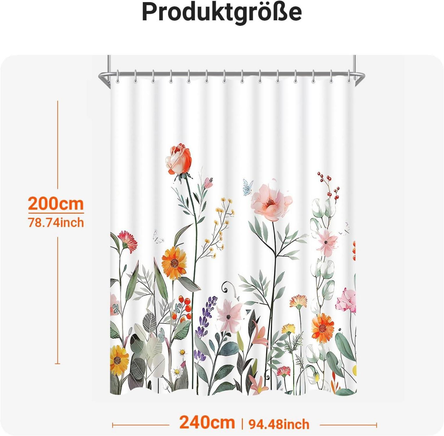 Duschvorhang 240x200cm Rote Blume Wasserabweisend Waschbar mit Ösen