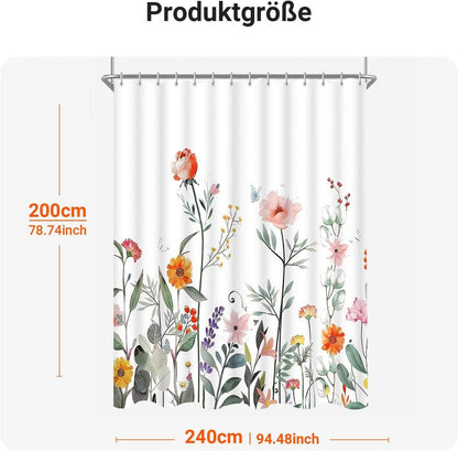Duschvorhang 240x200cm Rote Blume Wasserabweisend Waschbar mit Ösen