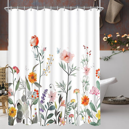 Duschvorhang Rote Blume 240x200cm Antischimmel Textil Wasserabweisend mit Ösen 16 Haken
