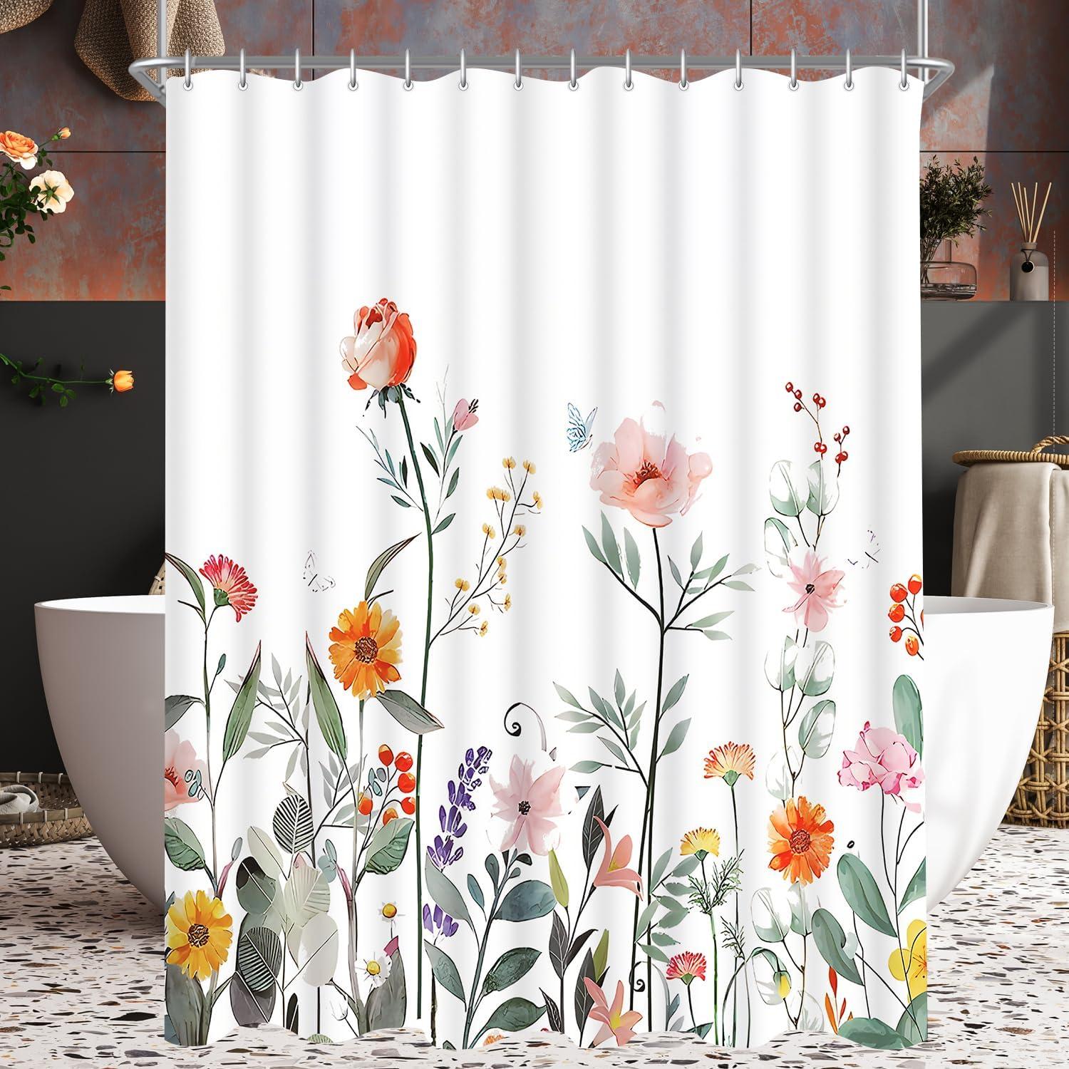 Duschvorhang Rote Blume mit Beschwertem Saum, 120x200cm