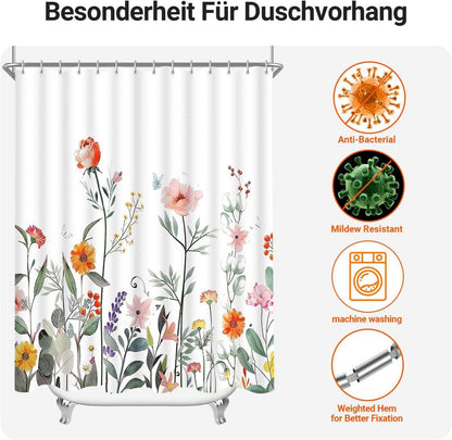 Duschvorhang Rote Blume 120x200cm Wasserabweisend Antischimmel Polyester Ösen 8
