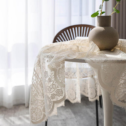Runde Spitze Tischdecke Beige, Vintage Floral Bestickt