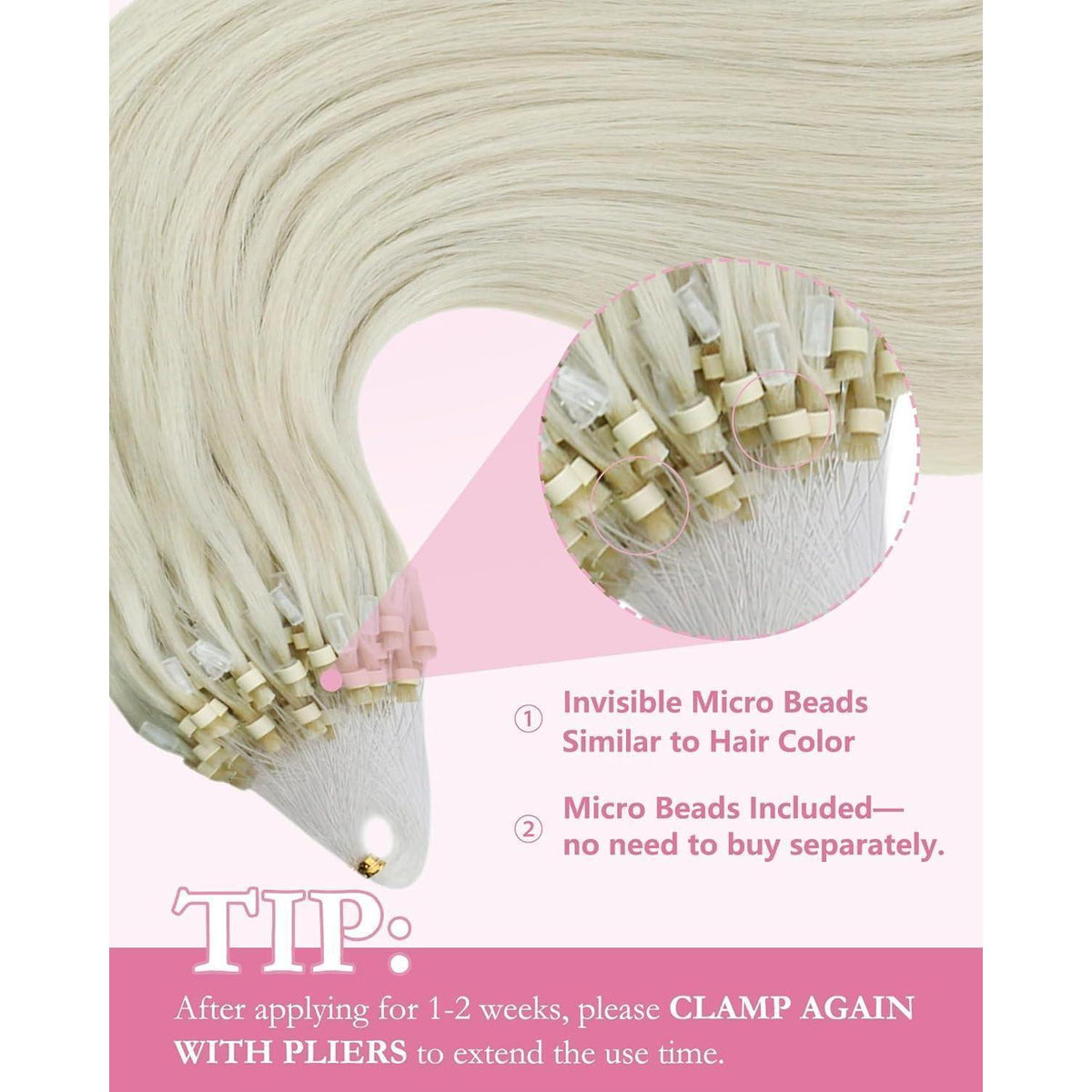 Echthaar Micro Ring Extensions Platinblond 45cm