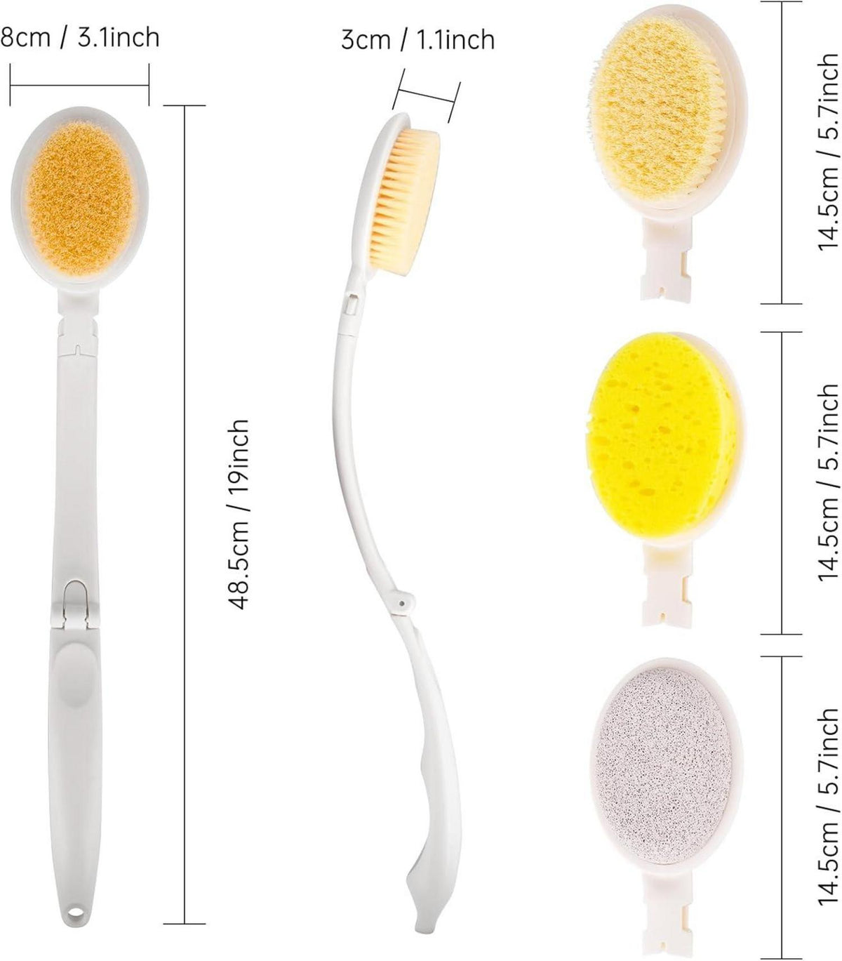 Rückenbürste mit langem Stiel 3-in-1 Rückenbadbürste