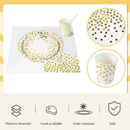 Partygeschirr Set Weißgold für 24 Gäste – Teller, Servietten & Becher