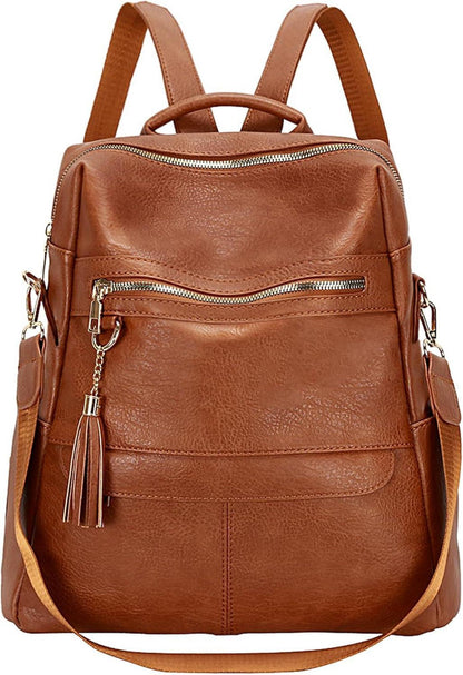 Vegan Leder Damen Rucksack Wasserdicht Elegant Braun