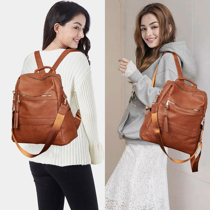 Damen Rucksack Vegan Leder Wasserdicht 2in1 Tagesrucksack