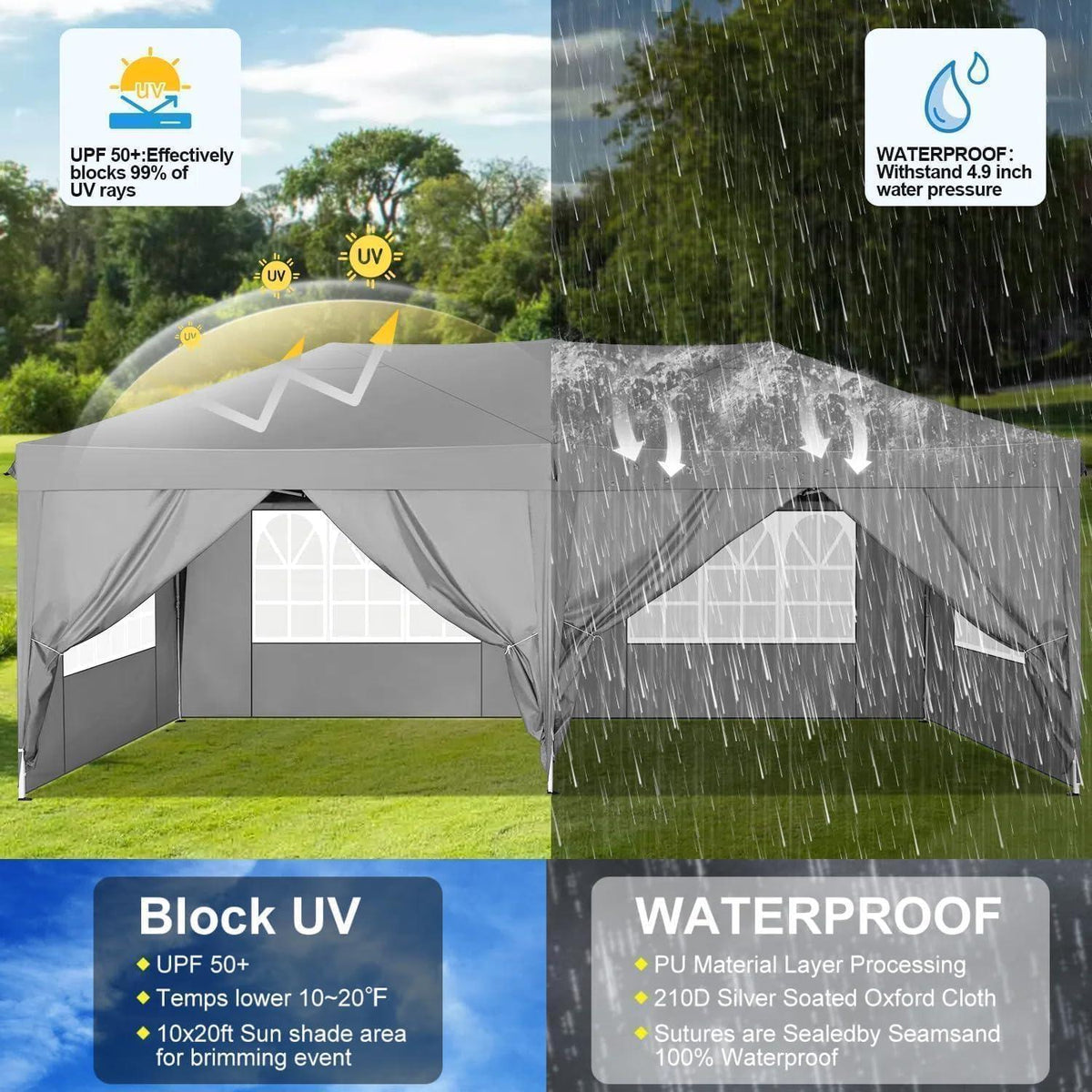 Faltpavillon 3x6m wasserdicht mit 6 Seitenwänden & UV-Schutz