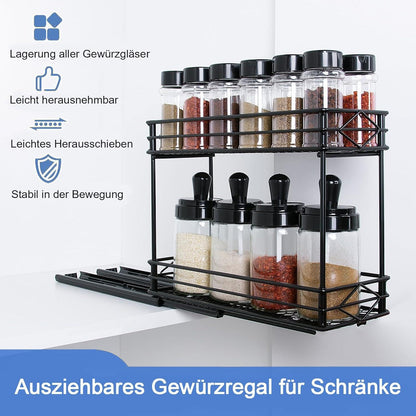 Gewürzregal Ausziehbar 2 Etagen Edelstahl Organizer Küche Schwarz