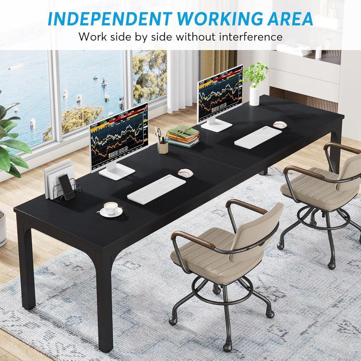 Doppelter Schreibtisch 200x70cm – Industrieller Computertisch für Home Office