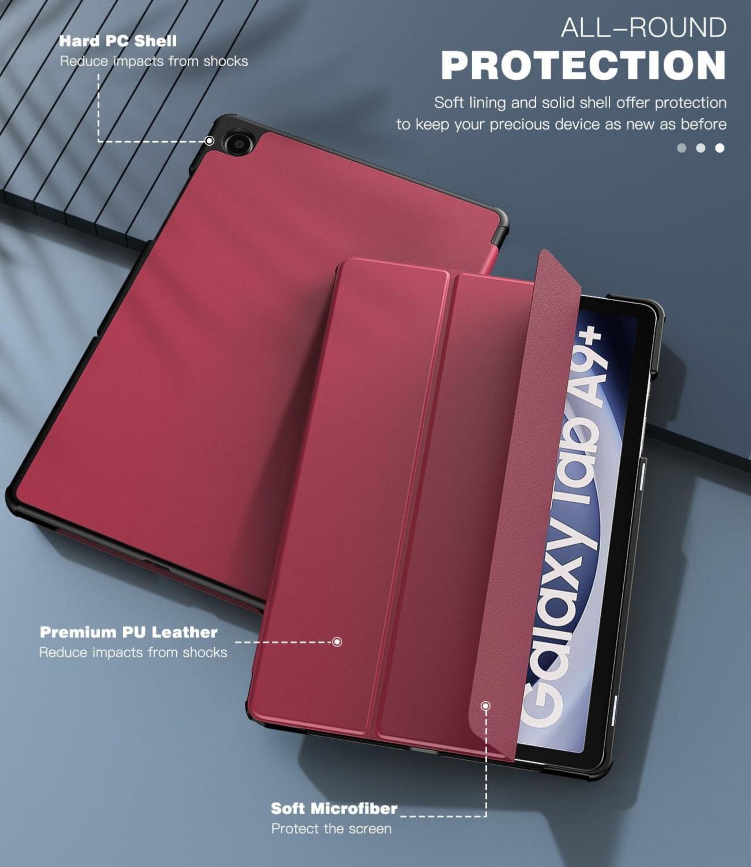 Samsung Galaxy Tab A9+ 11 Zoll 2023 Hülle - Wein Rot Schutzhülle mit Ständer