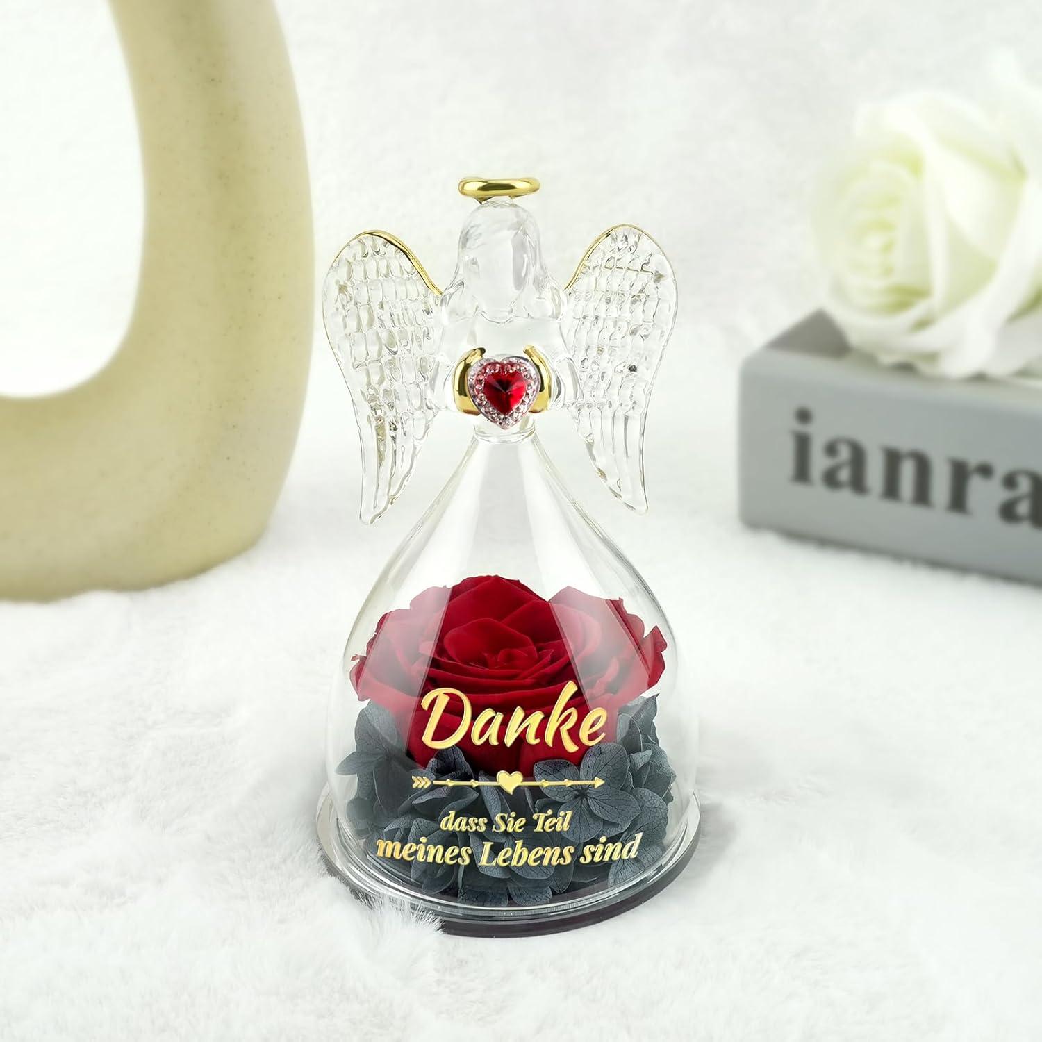 Geschenk für Frauen, Ewige Rose Engel Figur Geburtstag, Danke