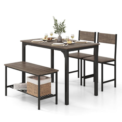 Esstisch Set 4-teilig mit Bank & Stühlen – Grau, Industriedesign