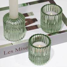 Kerzenständer Glas 3er Set für Stabkerzen Teelichter Grün