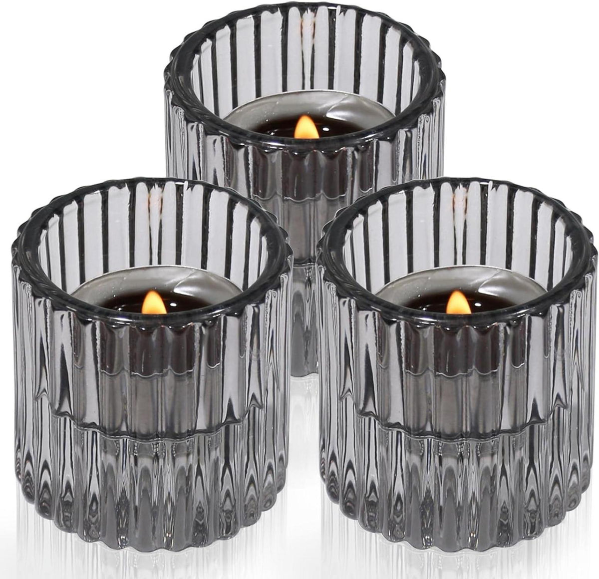 Kerzenhalter Glas Stabkerzen Teelichtkerzen Hochzeit Party Weihnachten Grau 3er Set