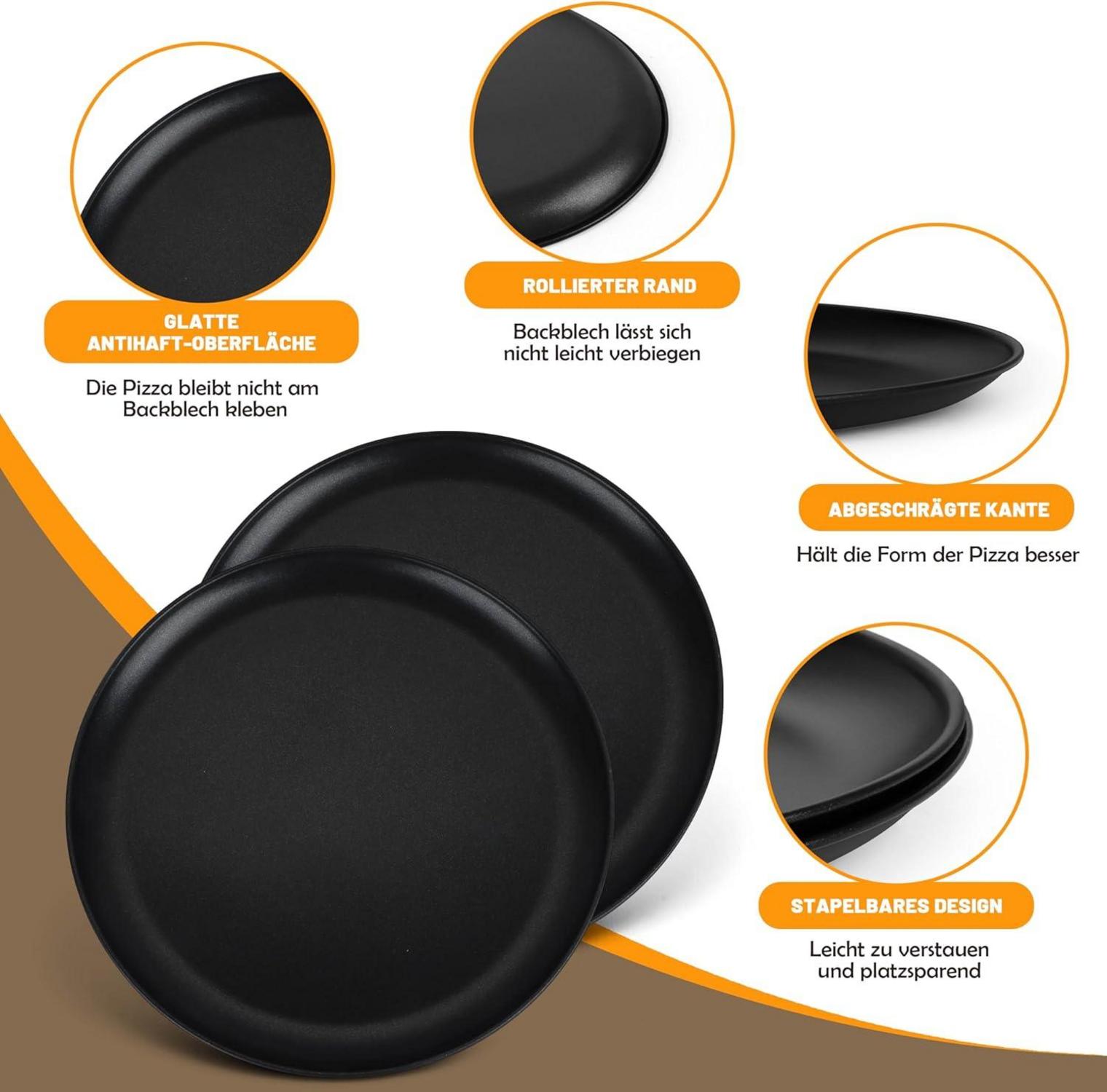 Pizzablech Set 4er ∅ 30cm Antihaftbeschichtung Edelstahl Schwarz Rund