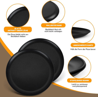 Pizzablech Set 4er ∅ 30cm Antihaftbeschichtung Edelstahl Schwarz Rund