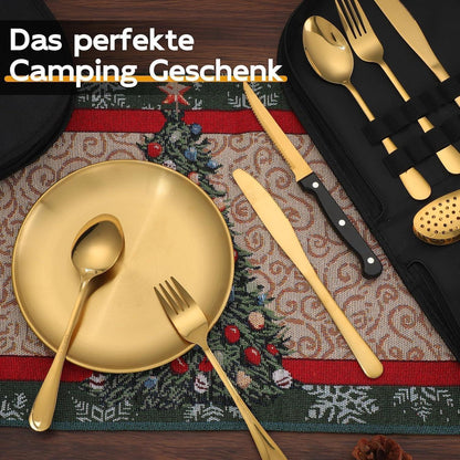 Gold Besteck Set 10 Stücke Camping Geschirrset 2 Personen