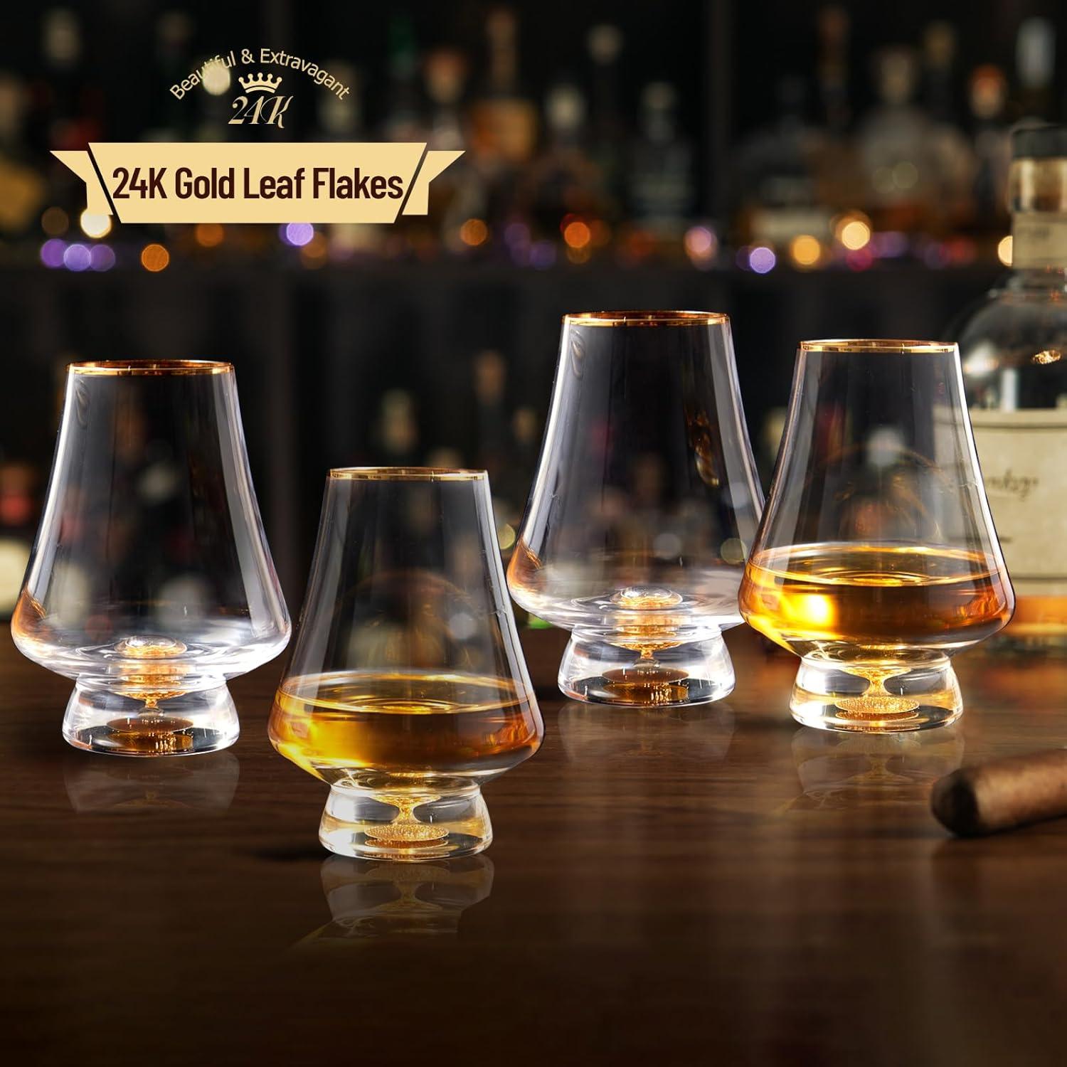 DUJUST 4er Set Kristall Whiskey Gläser 235ml 24K