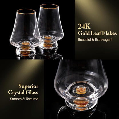 Kristall Whisky Gläser 2er Set 235ml mit 24K Goldflocken