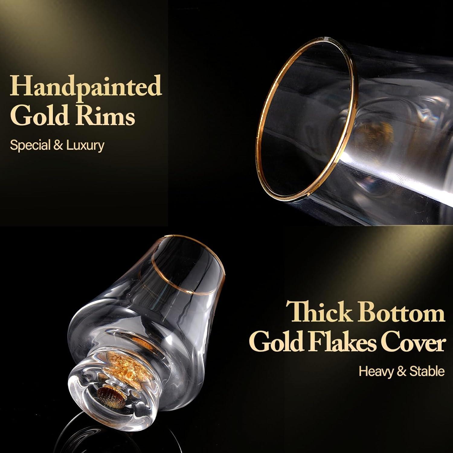 DUJUST Whisky Gläser 2er Set mit 24K Blattgoldflocken 235 ml
