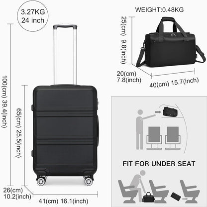 KONO Mittelgroß Reisekoffer Rollkoffer Set 65cm Schwarz