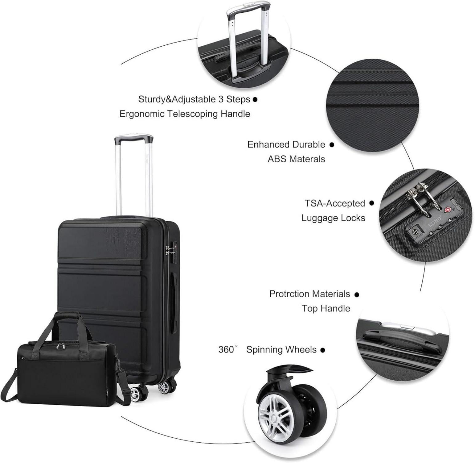 KONO Reisekoffer Set Mittelgroß 65cm Rollkoffer Ryanair Reisetasche