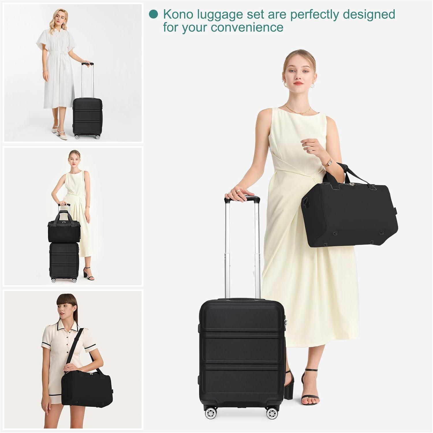 KONO Reisekoffer Rollkoffer Set 65cm Ryanair Reisetasche Schwarz