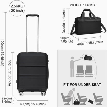 KONO 55cm Handgepäck-Koffer Trolley Set 2 Teilig Schwarz