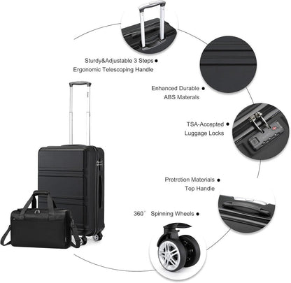 KONO Handgepäck-Koffer Trolley Set 2-teilig Schwarz 55cm