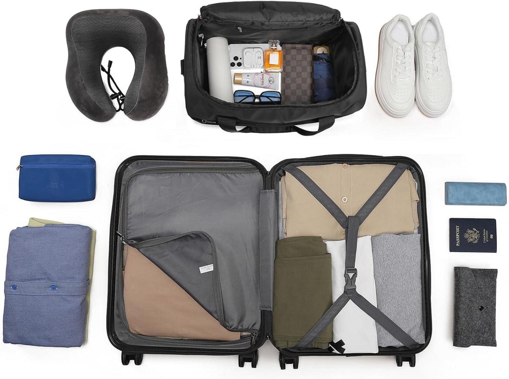KONO Handgepäck-Koffer Trolley Set 2 Teilig, Schwarz 55cm