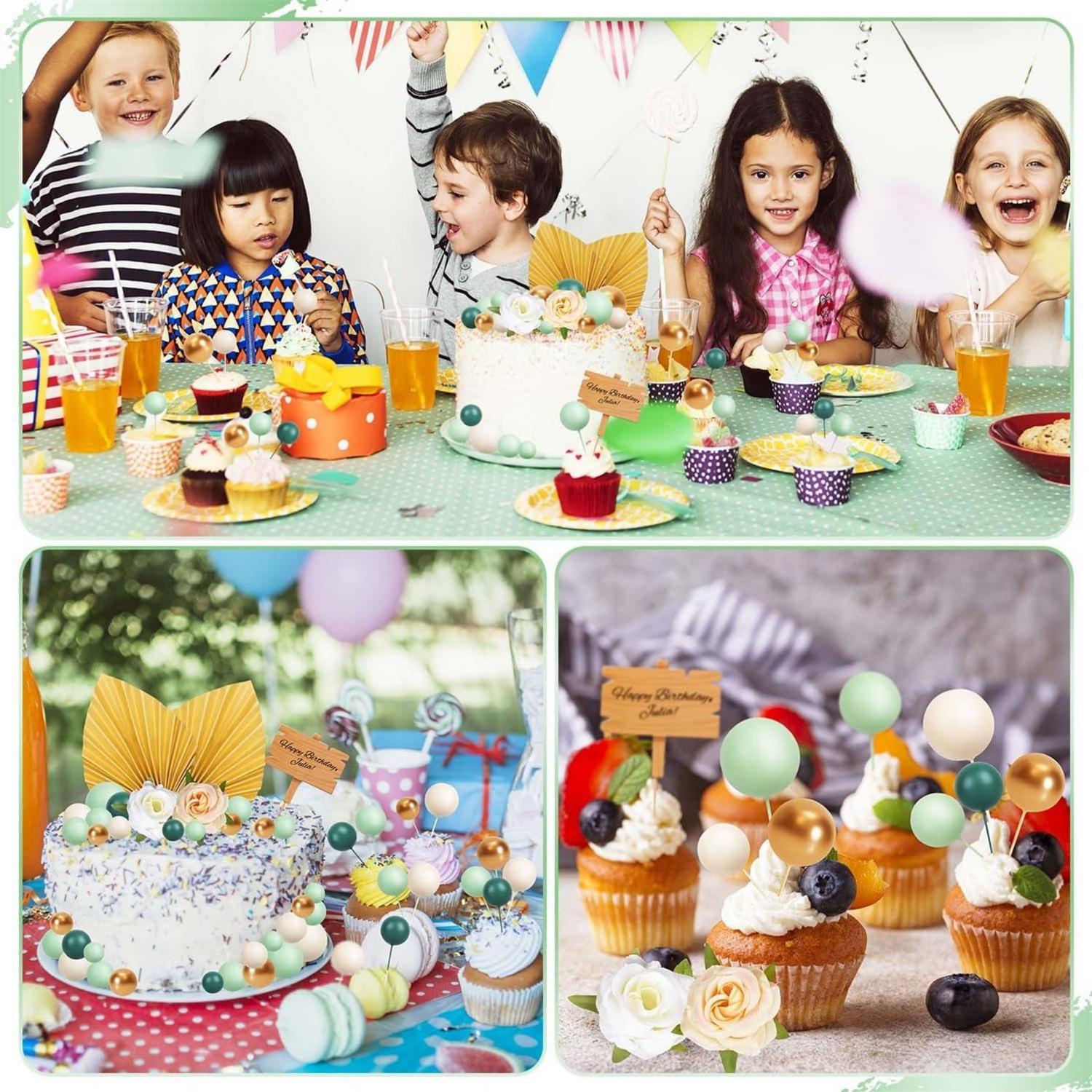 Boho Tortendeko Kugeln Palmblätter Blumen Happy Birthday Holzsdeko